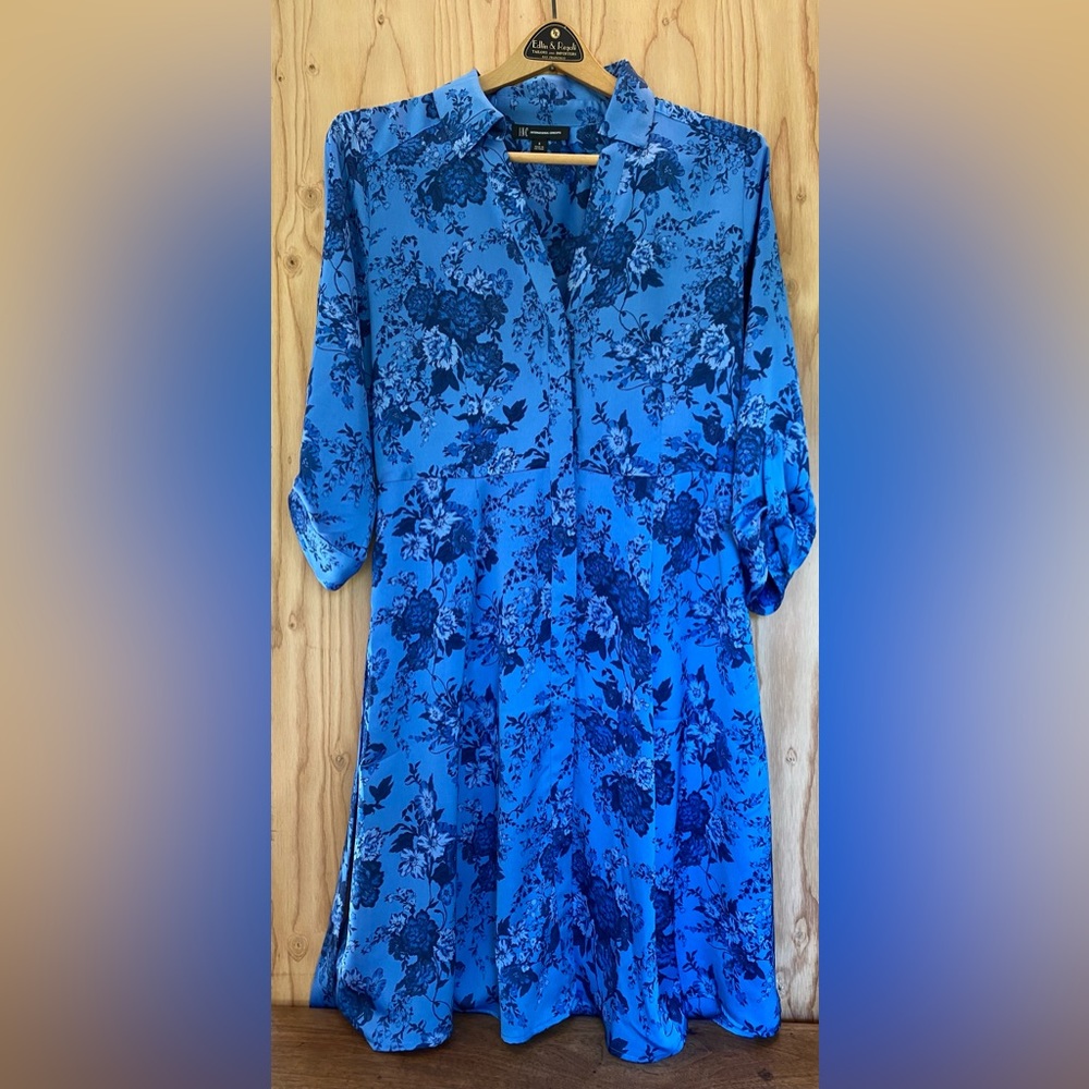 INC International Concepts Blue Floral Belted Shirt Dress